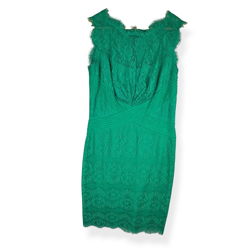 Tadashi Shoji Lace Sheath Dress Size 12 Emerald Green Cocktail Elegant Romantic - Picture 13 of 16